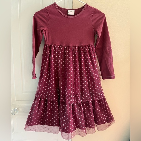 Hanna Andersson Girls Burgundy Polka Dot tulle Dress size 130 (8) - Picture 1 of 5